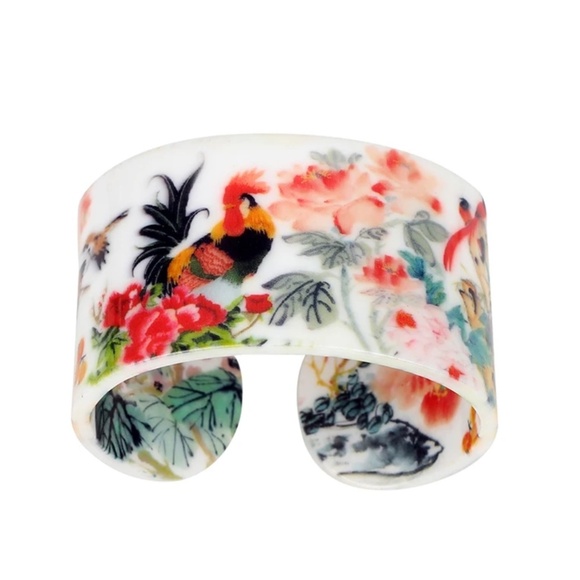 Floral Rooster Porcelain Cuff Bracelet - Picture 1 of 1